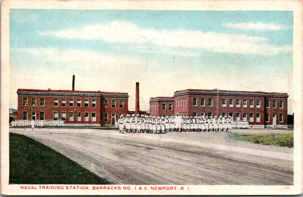 RI, NEWPORT - Barracks No 1 and 2, assembly of men postcard - 2k1306