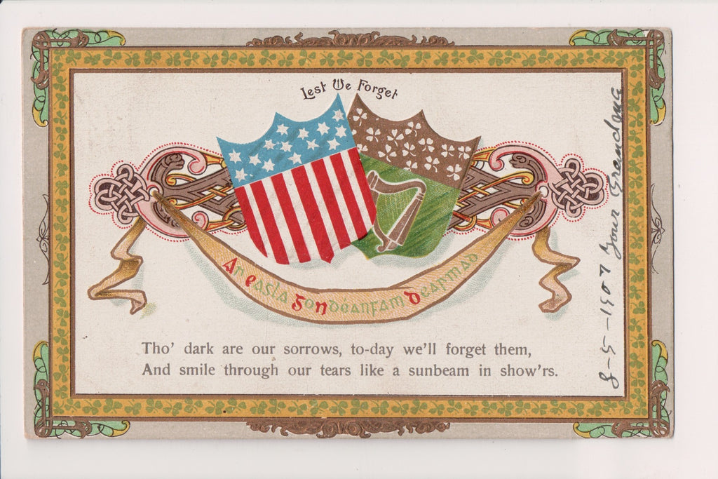 Military - LEST WE FORGET postcard, nice Doremus postmark - 700195