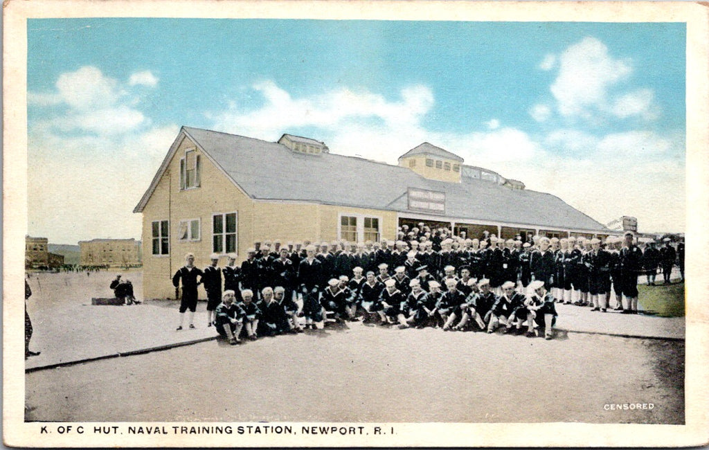 RI, NEWPORT - Naval Training Station - K of C Hut, sailors postcard - A17124