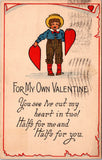 Valentine postcard - FOR MY OWN VALENTINE - boy holding heart in 2 - A19127