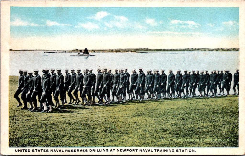 RI, NEWPORT - US Naval Reserves drilling at waters edge postcard - A19154