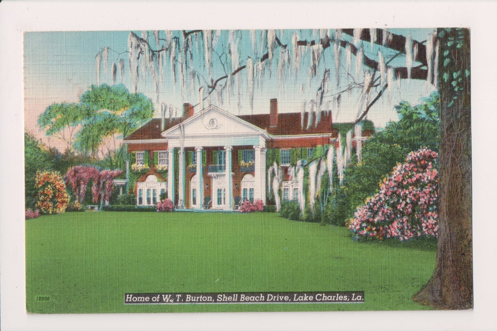 LA, Lake Charles - W T Burton residence postcard - B18071