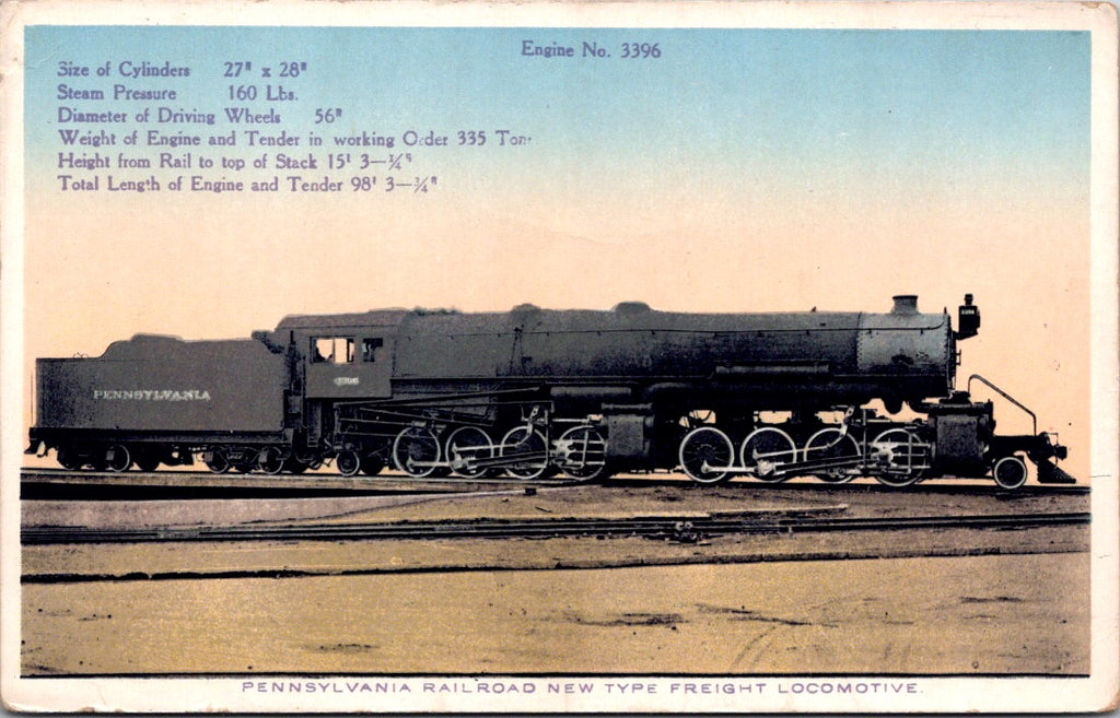 Train postcard - #3396 Engine - PA RR new type Freight Locomotive - C06171