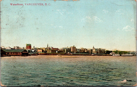 Canada - VANCOUVER, BC - waterfront buildings, ship, water postcard - CR0524