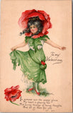 Valentine postcard - beautiful young lady flower head - M Dulk - D08273