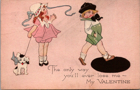 Valentine postcard - Boy about to step in a hole - D18012