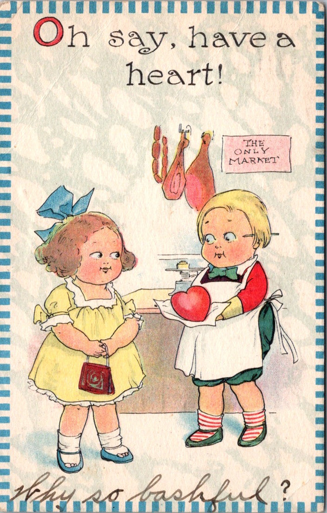 Valentine postcard - OH SAY, HAVE A HEART - shopkeeper, girl - E23118