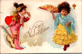 Valentine postcard - TO MY VALENTINE - boy with guitar, girl with fan - E23196