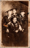 MISC - Military Men in uniform - USS Massachusetts on hat, 4 guys posing - RPPC