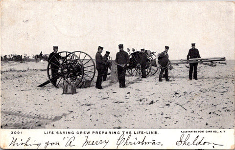 Military - Life Saving Crew preparing the life line postcard -  G18125