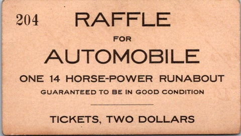 Car Postcard - RAFFLE FOR AUTOMOBILE - 14 HP RUNABOUT - $2 ticket - IL0018