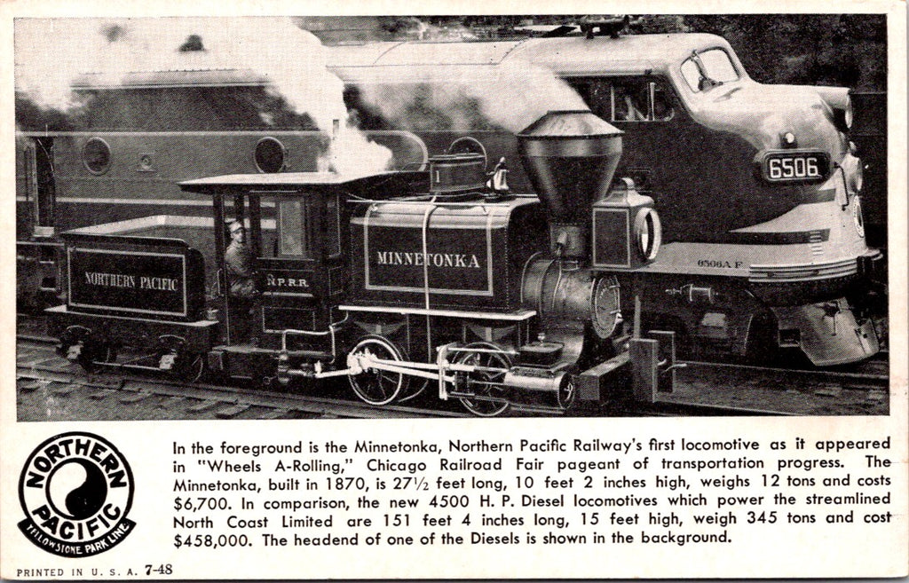 Train postcard - MINNETONKA NP Railways first locamotive - JJ0835