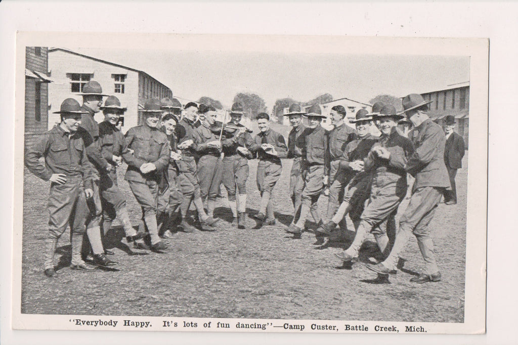 MI, BATTLE CREEK - Camp Custer - Soldiers dancing postcard - NL0558