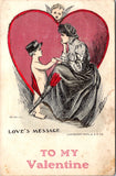 Valentine postcard - Cupid mailman - pretty lady - Adolph Selige - S01058