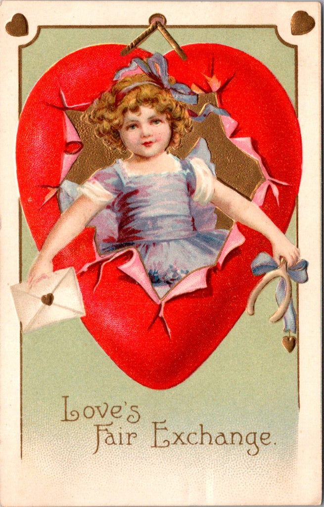 Valentine postcard - To My Valentine - girl popping thru heart - SH7286