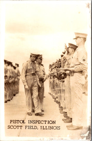 IL, SCOTT FIELD - Military Men in uniform - pistol inspection - RPPC - SL3