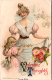 Valentine postcard - Woman with girl, chicks - John Winsch card - SW0108