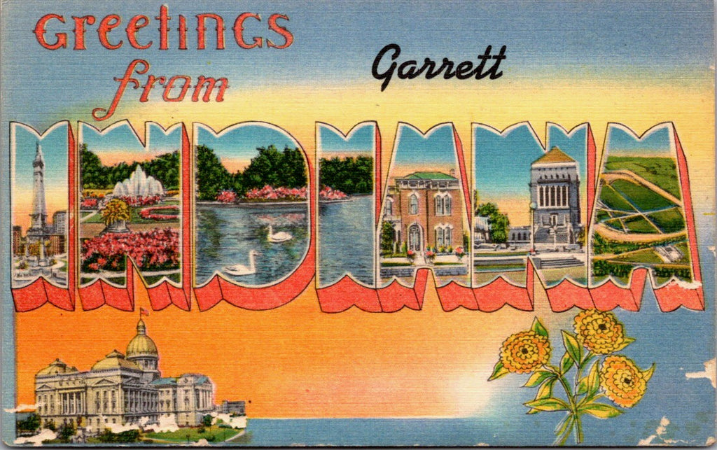 IN, GARRETT - Large Letter greetings from - linen postcard - w03705