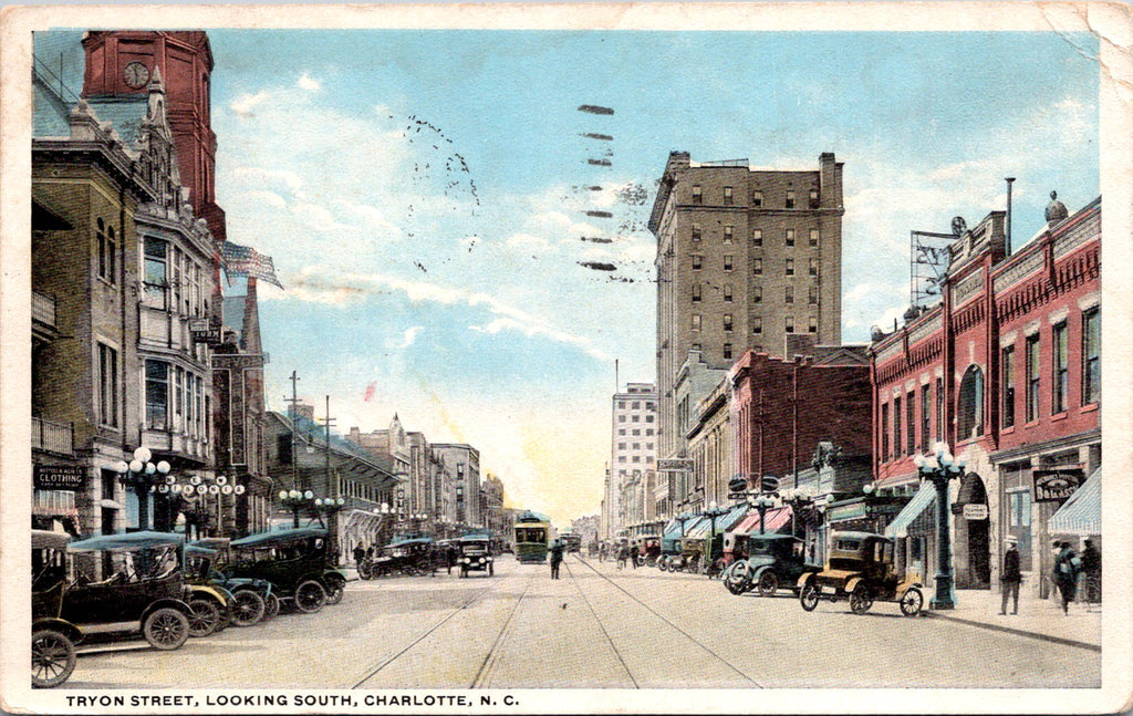 NC, Charlotte - Tyron St looking south - 1924 postcard - 2k0768