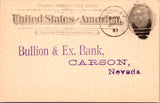 NV, RENO - Bank of Nevada  - to Bullion & Ex Bank Receipt - Postal Card (original SOLD)  2k0930