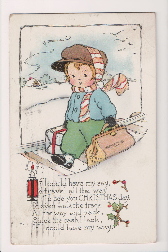 Xmas postcard - Christmas - boy on rail tracks - 500834