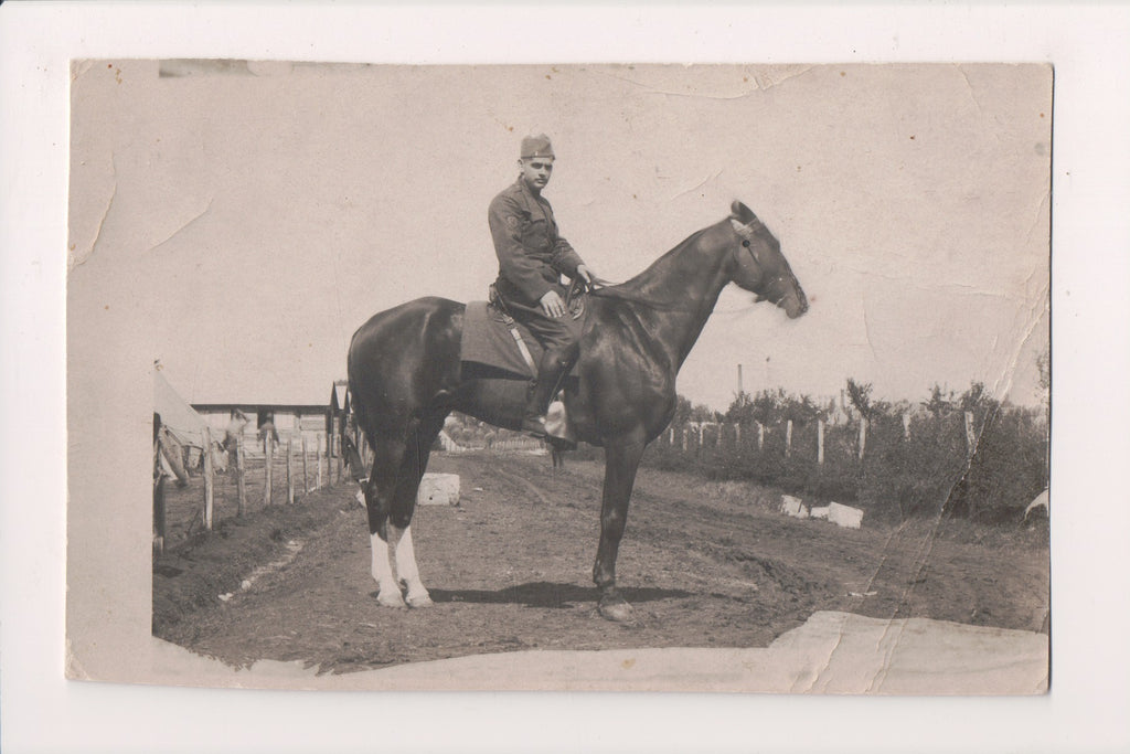 Military - Army man in uniform on horse closeup - RPPC - 800861