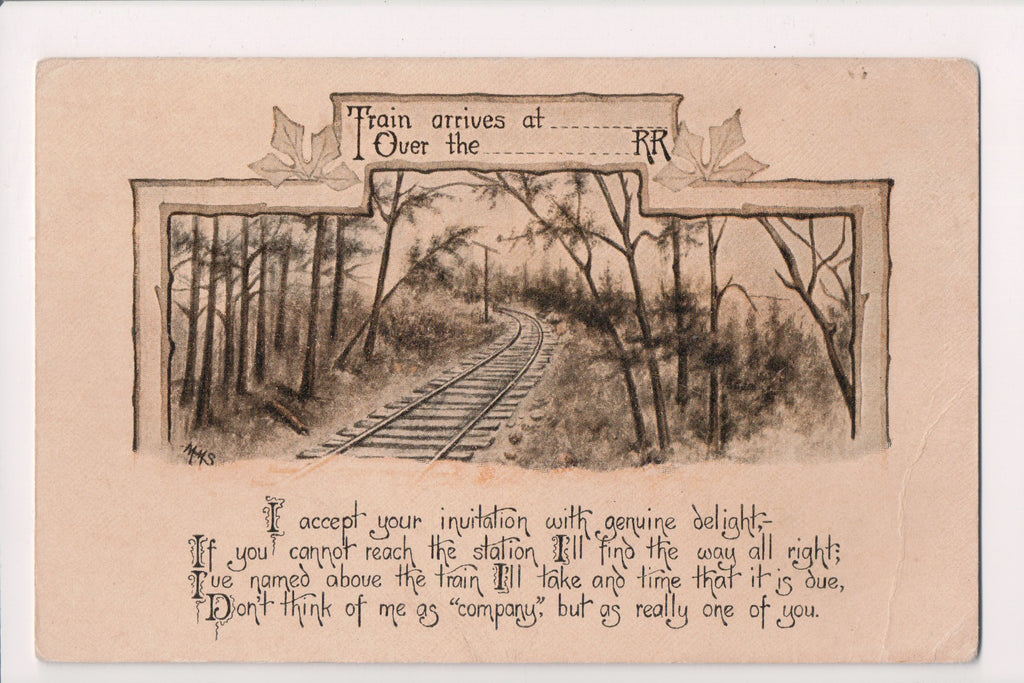 Train - Railroad - Train arrives at ___ Over the ___RR postcard - A17421