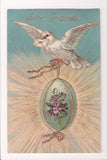 Easter - White Dove with envelope and egg, gold gilt postcard - SL2048