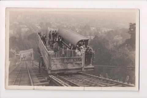 Train - Railroad - large car, steep incline w/people, horse and buggy RPPC - F09