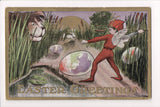 Easter - Easter Greetings - Fantasy elf with spear, dog, rabbit, eggs - C08695