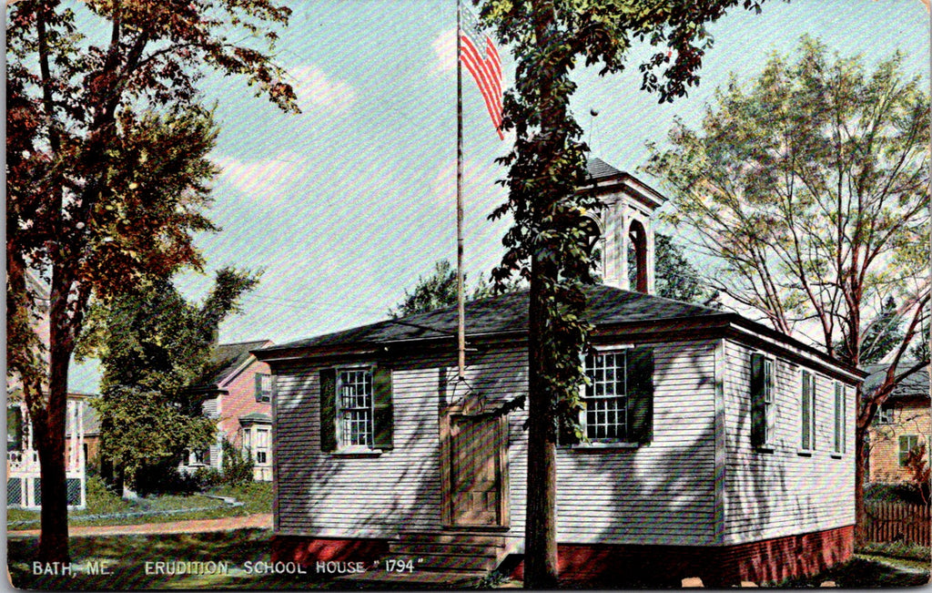 ME, Bath - Erudition School House - vintage closeup postcard - R00805