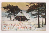 Xmas - Christmas  - Hold to Light, HTL - Cabin in woods postcard - SL2783