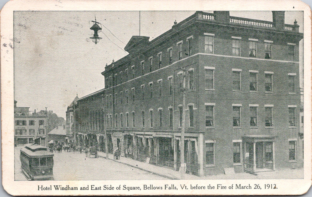 VT, BELLOWS FALLS  - Hotel Windham and square before 1912 fire - W00542